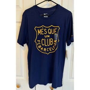 NEW Nike FC Barcelona Mes Que Un Club Soccer T-Shirt Blue Gold Men's Size Medium